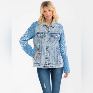 033 • Blue Denim Jacket with Floral Sleeves | Spring Denim Stylish Floral Jacket